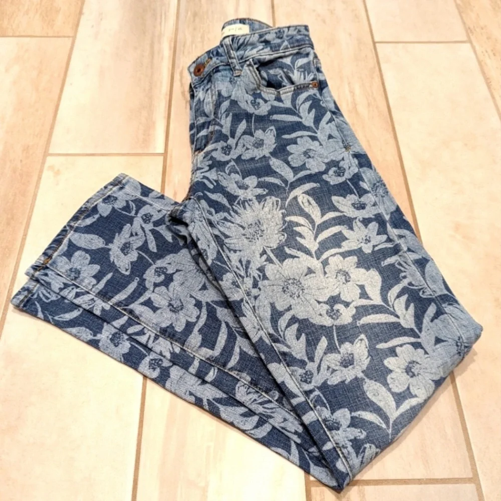 Pilcro Blue floral print Straight Leg Jeans Retro Wash Anthropologie - Picture 11 of 11